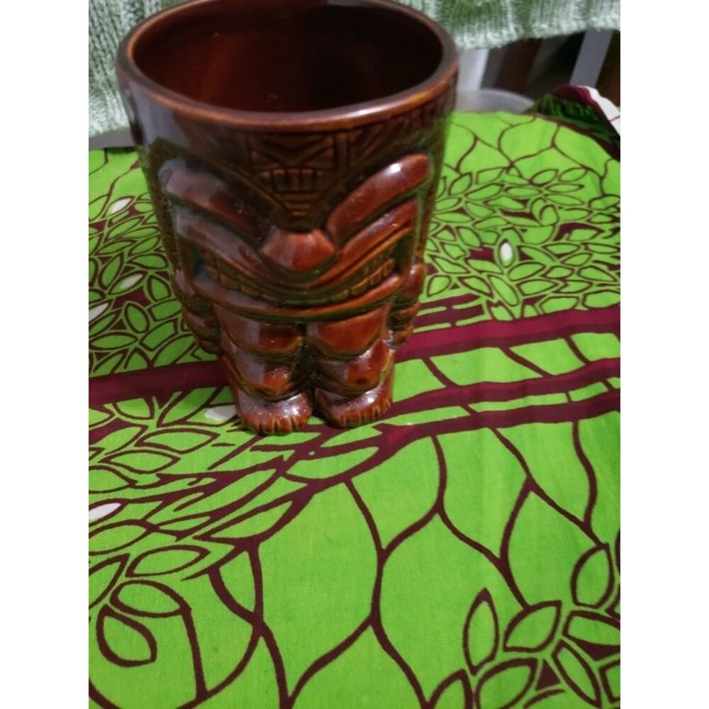 Brown Ceramic Totem Tiki Mug Cocktail Glass